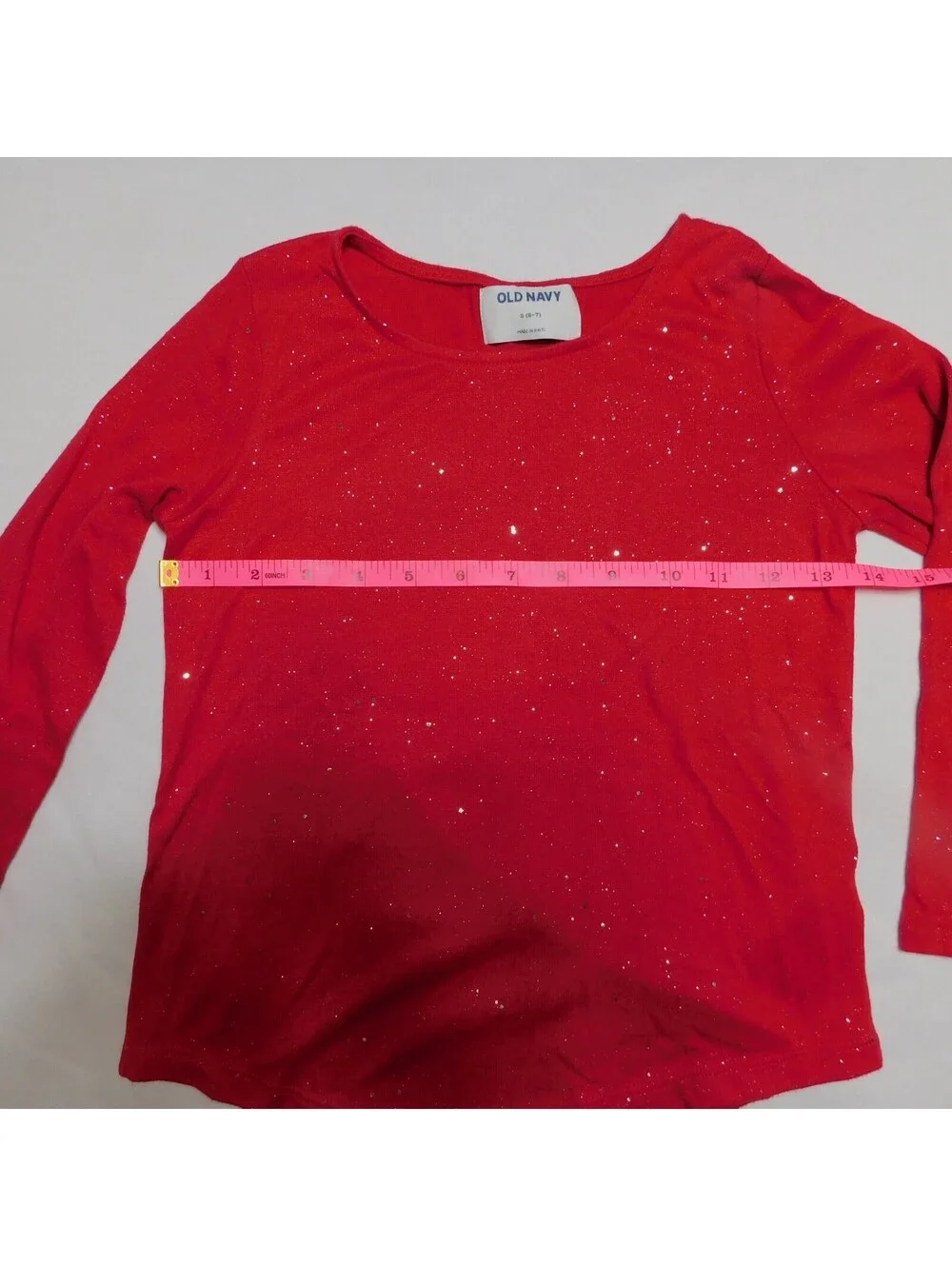 Old Navy Girls Red Glitter Long Sleeve Shirt Size Small (6-7)